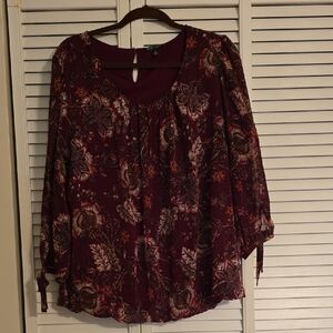Roz & Ali Maroon Print Blouse